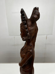 Vintage Indonesian Carved Hard Wood Sculpture of an Indonesian Lady in Traditional Attire