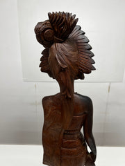 Vintage Indonesian Carved Hard Wood Sculpture of an Indonesian Lady in Traditional Attire