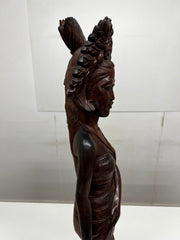 Vintage Indonesian Carved Hard Wood Sculpture of an Indonesian Lady in Traditional Attire