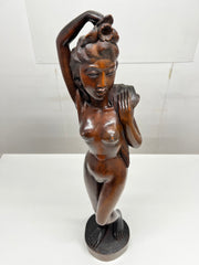 Vintage Mid Century Indonesian Balinese Carved Hard Wood Sculpture of a Nude Figure Lady