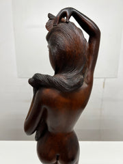Vintage Mid Century Indonesian Balinese Carved Hard Wood Sculpture of a Nude Figure Lady