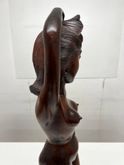Vintage Mid Century Indonesian Balinese Carved Hard Wood Sculpture of a Nude Figure Lady