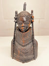 Heavily Hand Carved West African Benin Bust Sculpture of a King (Oba) Warrior