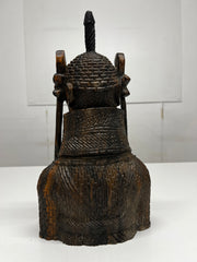 Heavily Hand Carved West African Benin Bust Sculpture of a King (Oba) Warrior