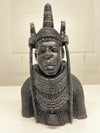 Heavily Hand Carved West African Benin Bust Sculpture of  a King (Oba) Warrior