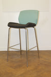 A Pair of Boss Design Kruze Stool with Patterned Turquoise Cloth Back Brown Cloth Seat