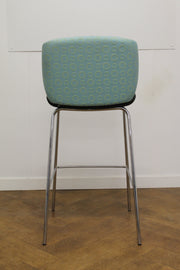 A Pair of Boss Design Kruze Stool with Patterned Turquoise Cloth Back Brown Cloth Seat
