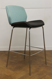 A Pair of Boss Design Kruze Stool with Patterned Turquoise Cloth Back Brown Cloth Seat
