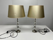 A Pair of Porta Romana Style Graduated Glass Ball Lamps with Gold Shade.