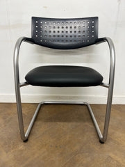 Vitra Vis a Vis Silver Cantilever Framed Meeting Chair with Black Faux Leather Seat