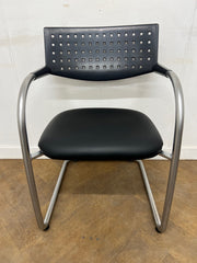 Vitra Vis a Vis Silver Cantilever Framed Meeting Chair with Black Faux Leather Seat