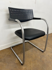 Vitra Vis a Vis Silver Cantilever Framed Meeting Chair with Black Faux Leather Seat