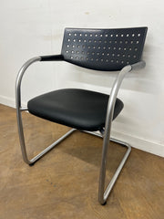 Vitra Vis a Vis Silver Cantilever Framed Meeting Chair with Black Faux Leather Seat