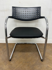 Vitra Vis a Vis Chrome Cantilever Framed Meeting Chair with Black Faux Leather Seat