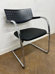 Vitra Vis a Vis Chrome Cantilever Framed Meeting Chair with Black Faux Leather Seat