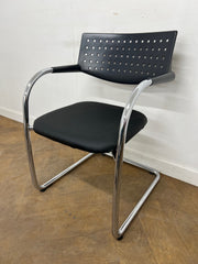 Vitra Vis a Vis Chrome Cantilever Framed Meeting Chair with Black Faux Leather Seat