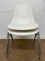 A Pair of Vintage Vitra Eames DSS White Stacking Linking Chairs