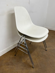A Pair of Vintage Vitra Eames DSS White Stacking Linking Chairs