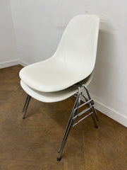 A Pair of Vintage Vitra Eames DSS White Stacking Linking Chairs