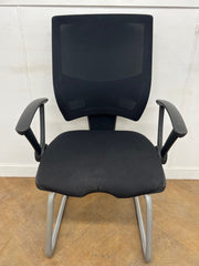 Black Cloth/Black Mesh Back Non Stacking Cantilever Meeting Chair with Arms