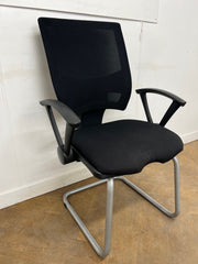 Black Cloth/Black Mesh Back Non Stacking Cantilever Meeting Chair with Arms