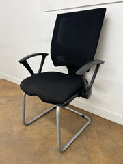Black Cloth/Black Mesh Back Non Stacking Cantilever Meeting Chair with Arms
