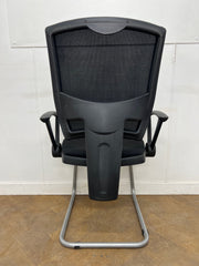 Black Cloth/Black Mesh Back Non Stacking Cantilever Meeting Chair with Arms