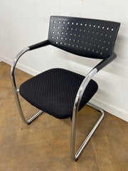 Vitra Vis a Vis Chrome Cantilever Framed Meeting Chair with Black Check Cloth Seat