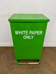 Green Fire Retardant Fully Enclosed Steel Pedal Bin 65 Litre "Labelled White Paper Only"
