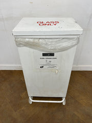 White Fire Retardant Fully Enclosed Steel Pedal Bin 65 Litre. "Labelled Glass & Ceramics"