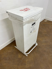 White Fire Retardant Fully Enclosed Steel Pedal Bin 65 Litre. "Labelled Glass & Ceramics"