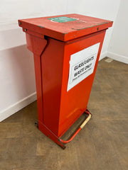 Red Fire Retardant Fully Enclosed Steel Pedal Bin 65 Litre.
