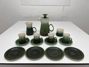 Vintage Retro 1970's Iden Studio Pottery 15 Piece Green Coffee Pot Set.