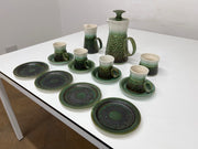 Vintage Retro 1970's Iden Studio Pottery 15 Piece Green Coffee Pot Set.