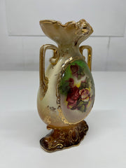 Vintage Double Handled English Vase - Floral Design (1950's)