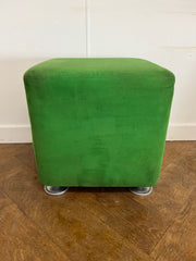 Used Steelcase Padded Dark Green Cloth Cube Stool on 4 Chrome Feet.