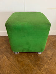 Used Steelcase Padded Dark Green Cloth Cube Stool on 4 Chrome Feet.