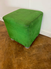 Used Steelcase Padded Dark Green Cloth Cube Stool on 4 Chrome Feet.