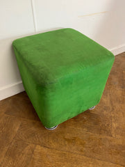 Used Steelcase Padded Dark Green Cloth Cube Stool on 4 Chrome Feet.