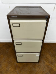 Vickers Trimline Coffee and Cream Steel 3 Drawer Full Scap Filing Cabinet.