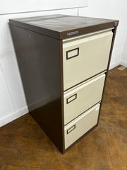Vickers Trimline Coffee and Cream Steel 3 Drawer Full Scap Filing Cabinet.