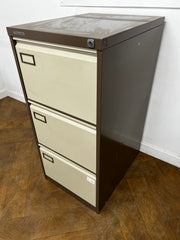Vickers Trimline Coffee and Cream Steel 3 Drawer Full Scap Filing Cabinet.
