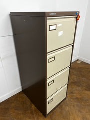 Vickers Trimline Coffee and Cream Steel 4 Drawer Full Scap Filing Cabinet.