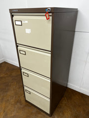 Vickers Trimline Coffee and Cream Steel 4 Drawer Full Scap Filing Cabinet.