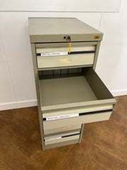 Used Grey Steel 4 Drawer Index Cabinet.