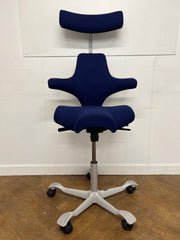 Used HAG Capisco 8107 Saddle Chair in Blue Cloth with Headrest