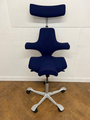 Used HAG Capisco 8107 Saddle Chair in Blue Cloth with Headrest