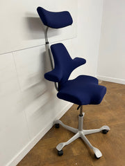 Used HAG Capisco 8107 Saddle Chair in Blue Cloth with Headrest