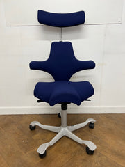 Used HAG Capisco 8107 Saddle Chair in Blue Cloth with Headrest