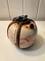 Antique Cream with Red/Yellow Pattern Porcelain Opium Pipe Late 19th Century.